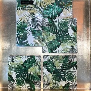 Harman Palm Leaf ceramic/cork coasters s/6 & paper luncheon napkin/20 count-NWT